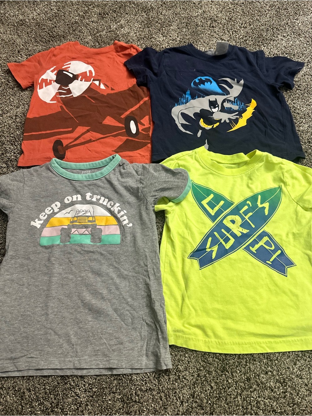 Kids Graphic Tee Bundle - Batman, Plane, Truck & Surf Designs - Multi-Color